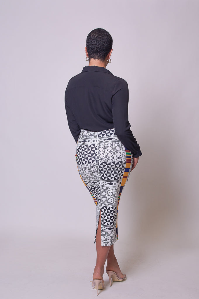 Women's African Kente Print Midi Skirt | V KENTAY