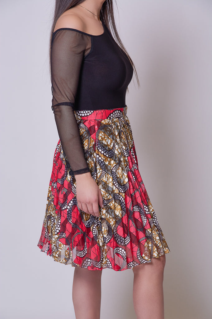 Women's African Print Pleated Skirt | V KENTAY