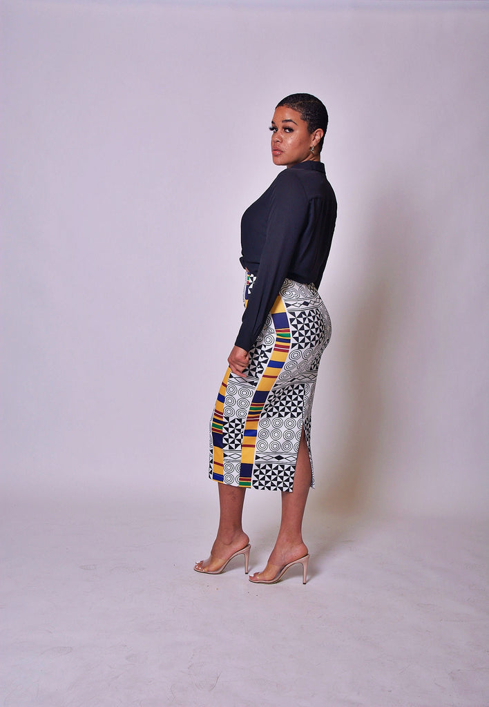 Women's African Kente Print Midi Skirt | V KENTAY