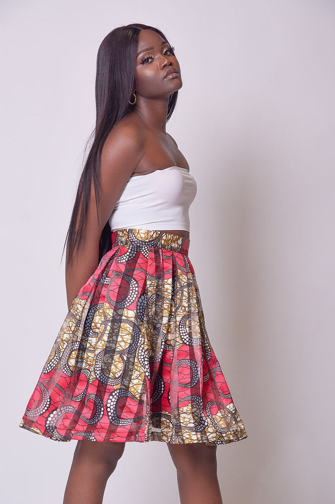 Women's African Print Pleated Skirt | V KENTAY