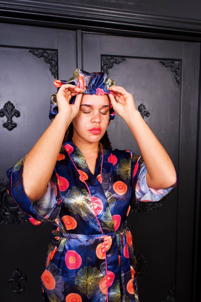 Women's African print Robe and Bonnet | V KENTAY